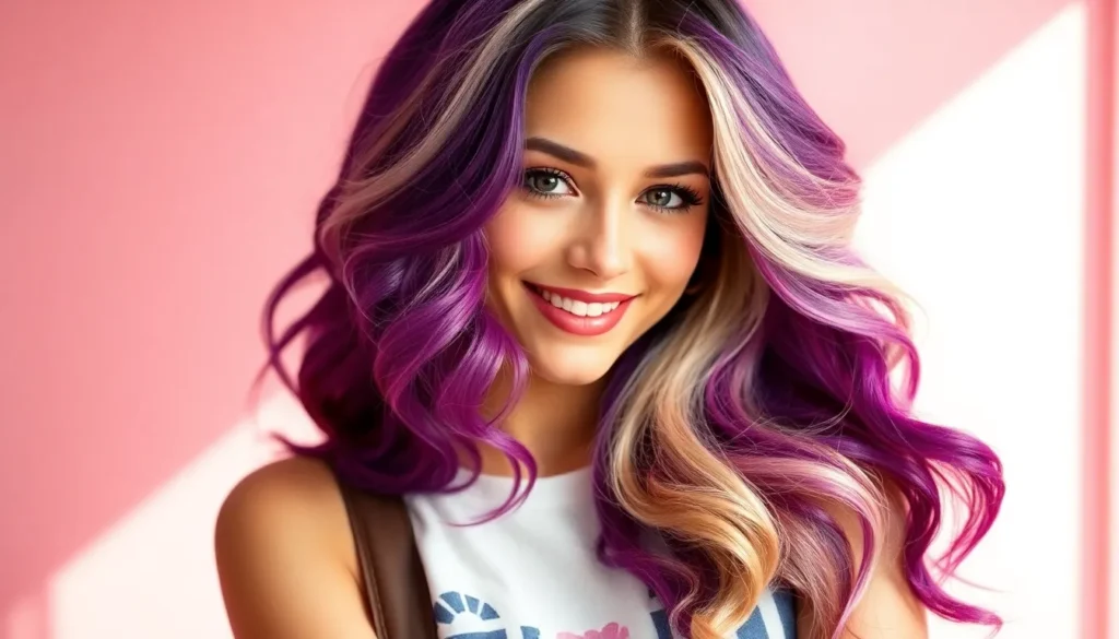 two tone blonde and purple hair